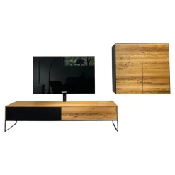Team 7 Wohnwände & Tv-Lowboards|TV Wand Filigno Eiche Venedig Farbglas Schwarz Matt Gestell Schwarz Mit Home Entertainment