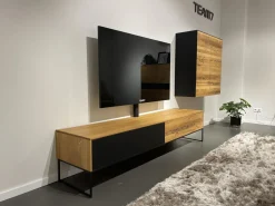 Team 7 Wohnwände & Tv-Lowboards|TV Wand Filigno Eiche Venedig Farbglas Schwarz Matt Gestell Schwarz Mit Home Entertainment