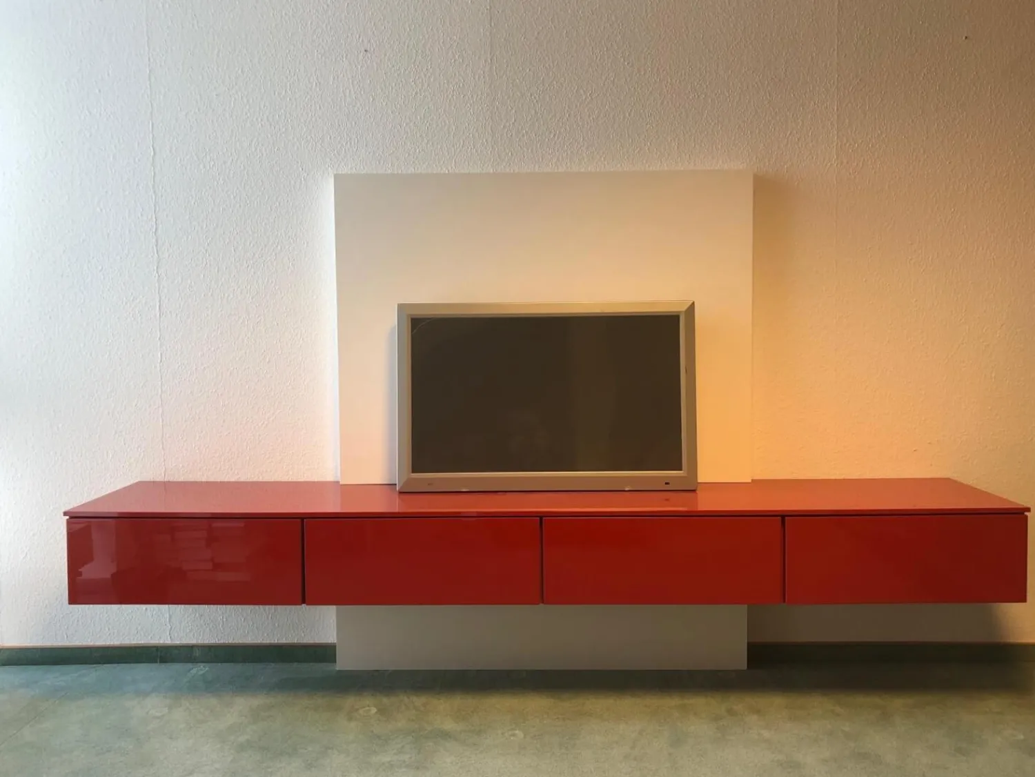 Venier Wohnwände & Tv-Lowboards|TV-Kombination Modell Astro Brique Lack Hochglanz Rot Lackiert