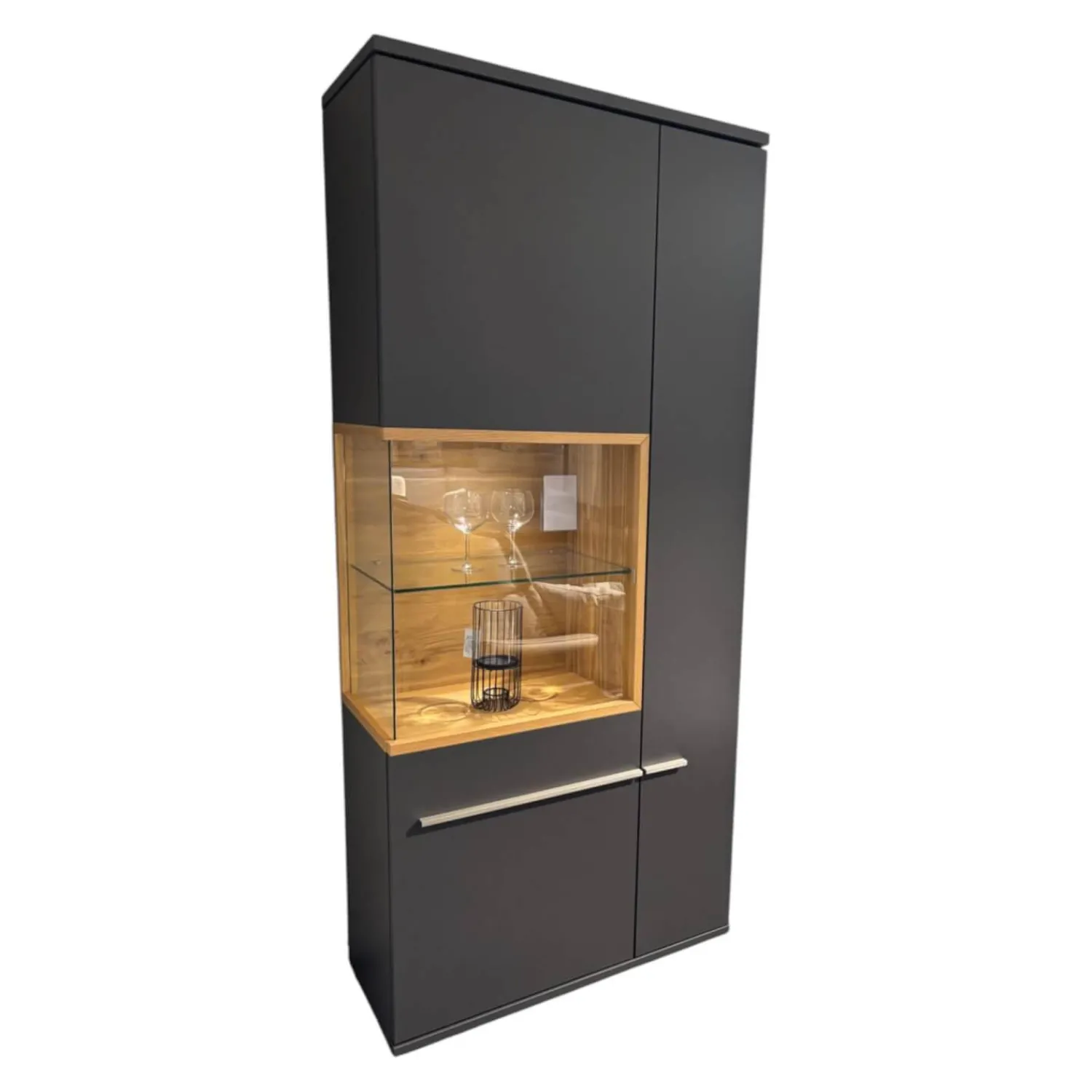 Musterring Vitrinen & Highboards|Vitrine Aterno Front Und Korpus Schiefergrau Grau Absetzung Eiche Struktur Inklusive LED Beleuchtung