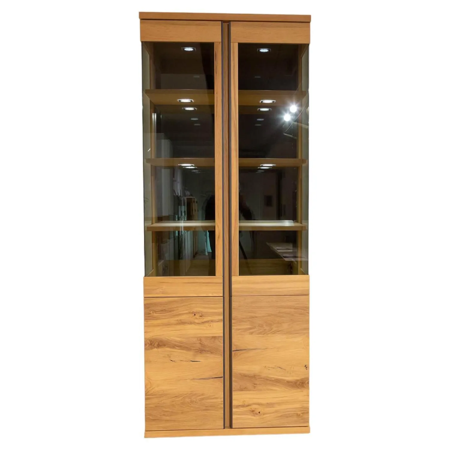 Venjakob Vitrinen & Highboards|Vitrine Barola Eiche Rustico Hell Geölt Gebürstet Furnier Mit Spiegelrückwand Und Beleuchtung