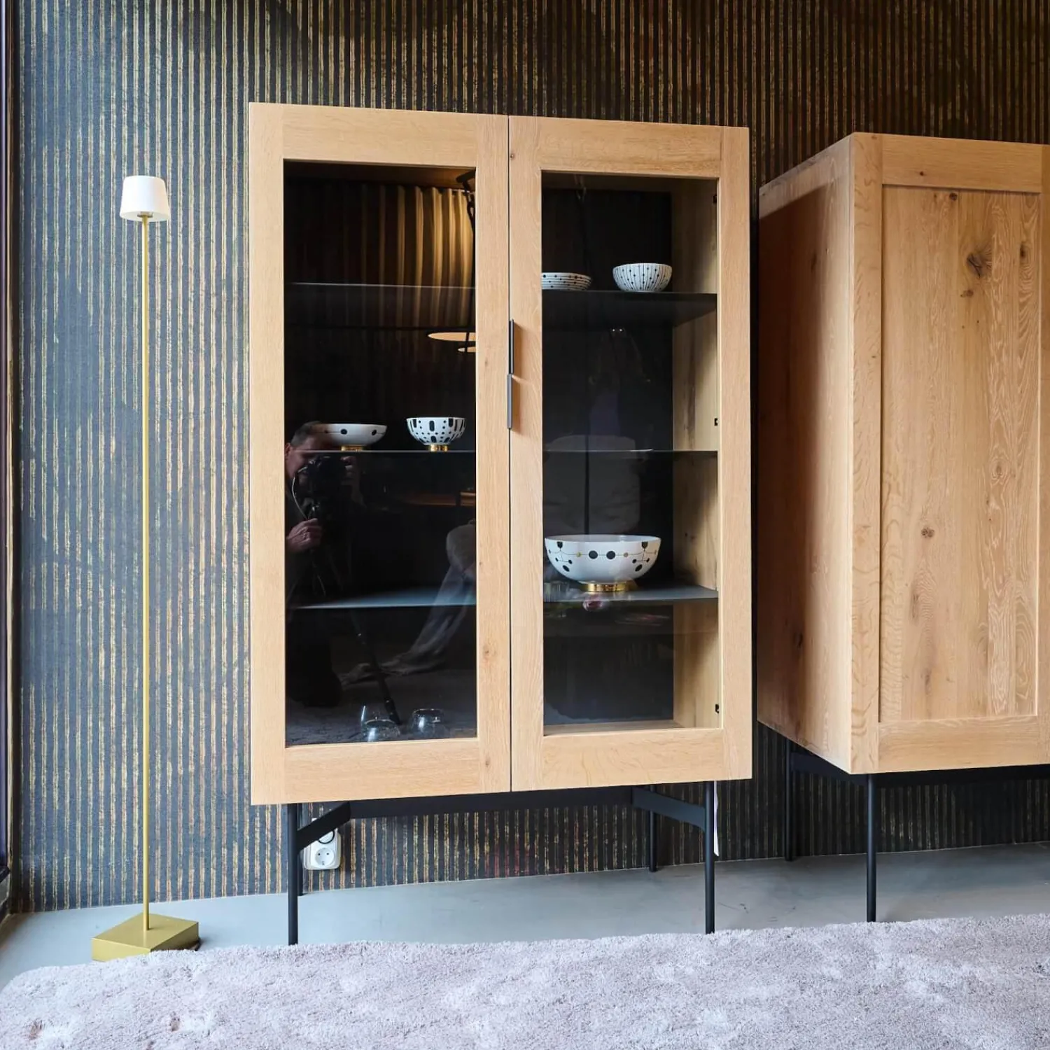 Janua Vitrinen & Highboards|Vitrine BC04 Offen Eiche Weiß Pigmentiert Mit Glasscheiben