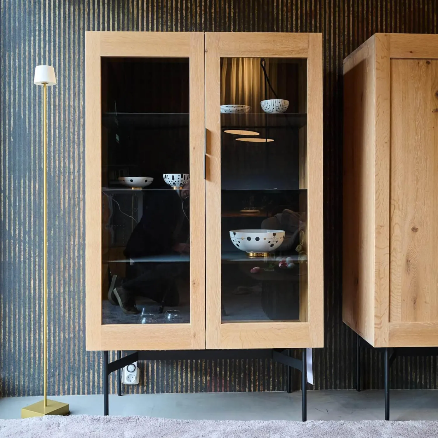 Janua Vitrinen & Highboards|Vitrine BC04 Offen Eiche Weiß Pigmentiert Mit Glasscheiben