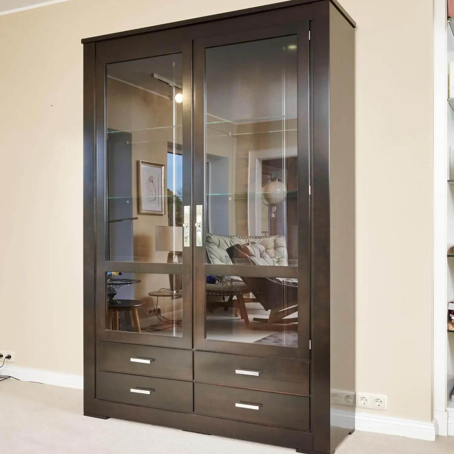 Form Exclusiv Vitrinen & Highboards|Vitrine Bordeaux Kirschbaum Nero Inklusive Beleuchtung, 4 Schubladen Und 6 Glasböden