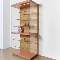 Interlübke Vitrinen & Highboards|Vitrine Cube Light Lack Guave Mit Panel Nussbaum Natur Braun