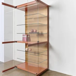 Interlübke Vitrinen & Highboards|Vitrine Cube Light Lack Guave Mit Panel Nussbaum Natur Braun