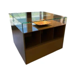 Rimadesio Vitrinen & Highboards|Vitrine Dolmen Lack Verde Olivia Grau Grün Glas Transparent Innenausstattung Melamin Cuoio Braun