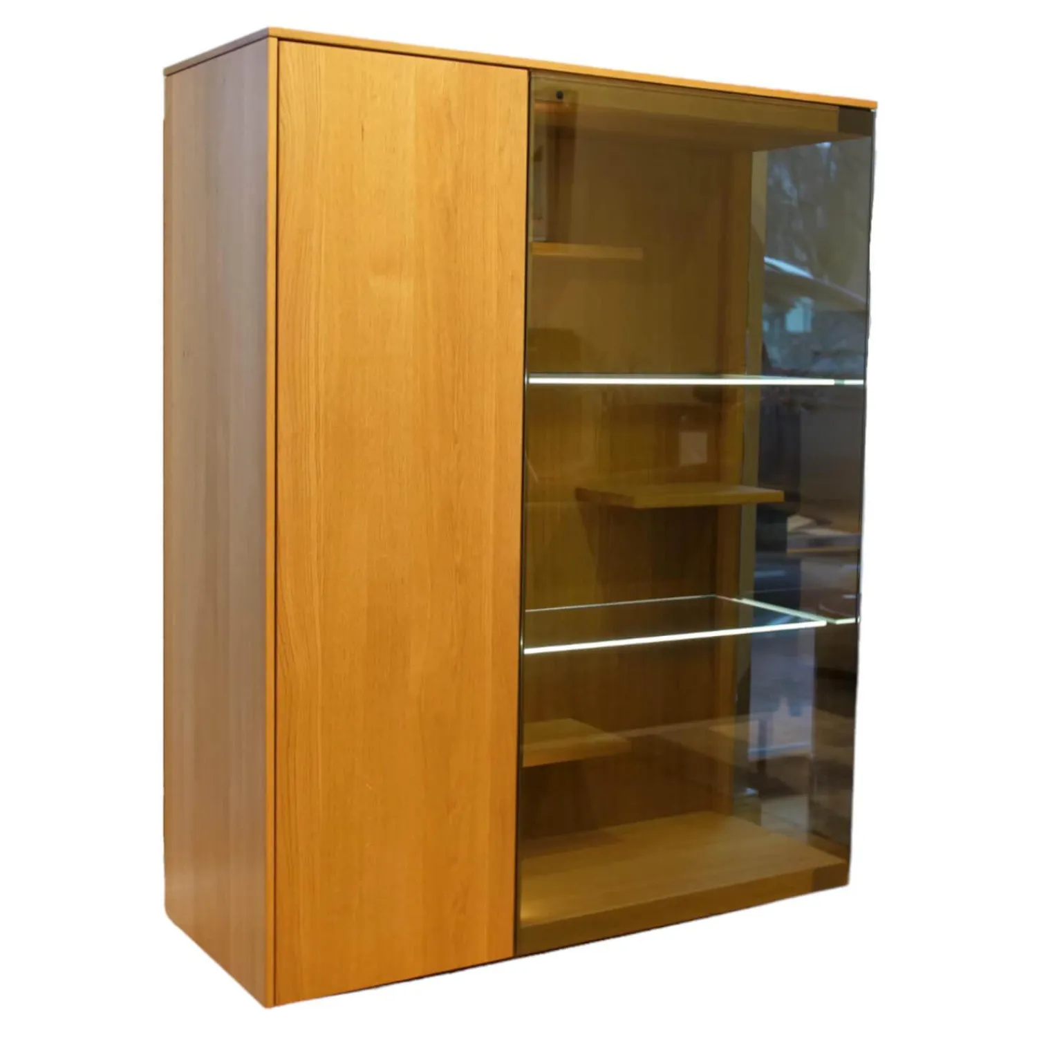 Team 7 Vitrinen & Highboards|Vitrine Filigno Eiche Natur Geölt Braun Rauchglas Mit Beleuchtung Und Fernbedienung