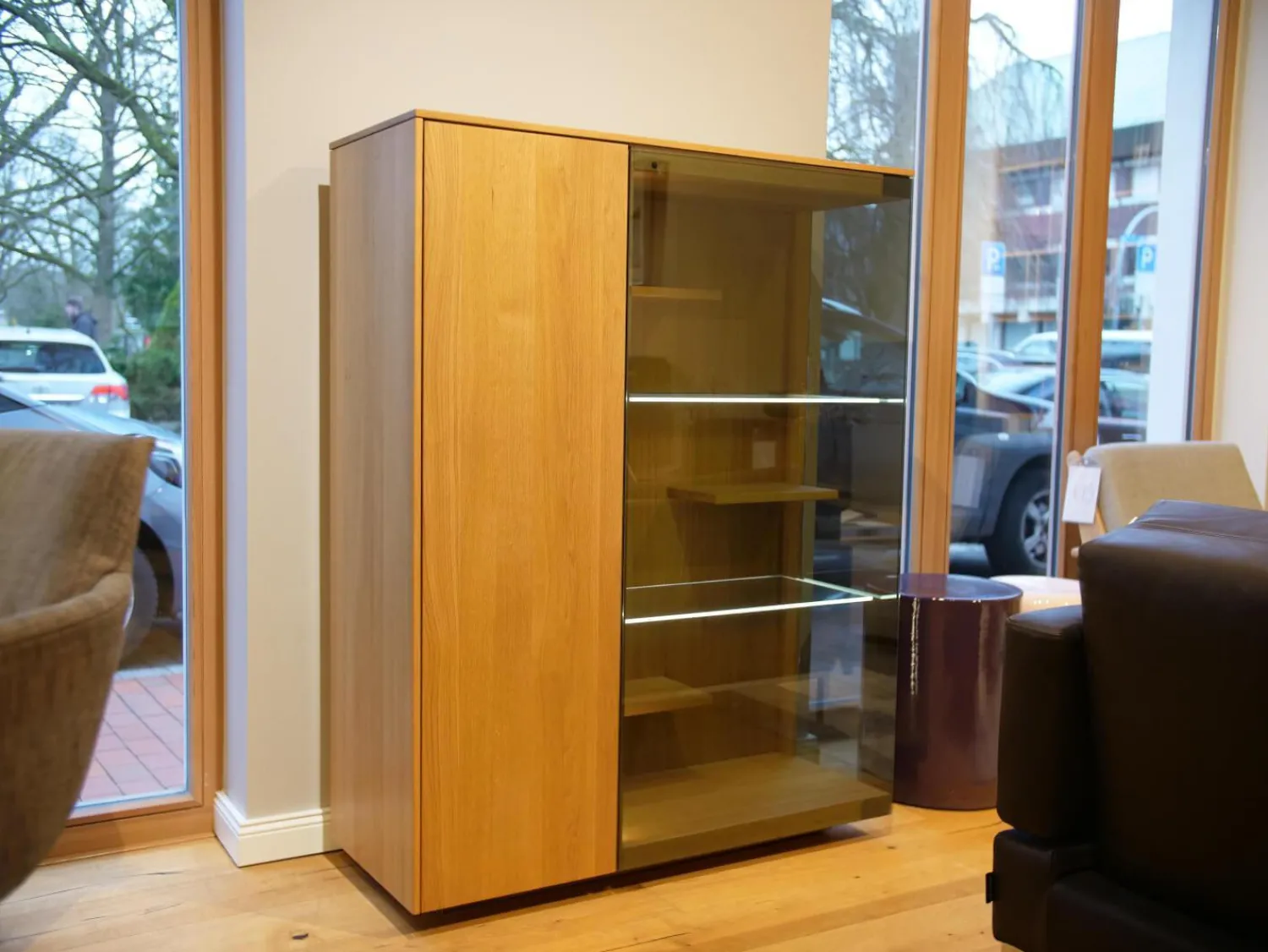 Team 7 Vitrinen & Highboards|Vitrine Filigno Eiche Natur Geölt Braun Rauchglas Mit Beleuchtung Und Fernbedienung