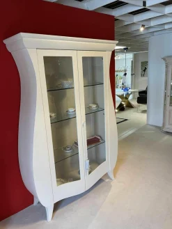 Giusti Portos Vitrinen & Highboards|Vitrine Glamour Lack Antic Weiß mit Glasböden