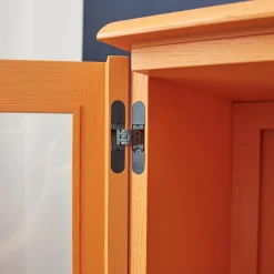 Form Exclusiv Vitrinen & Highboards|Vitrine Hampton Eiche Massiv Geölt Offenporig Lackiert In Pantone Orange Tür Klarglas Mit Ledergriffen