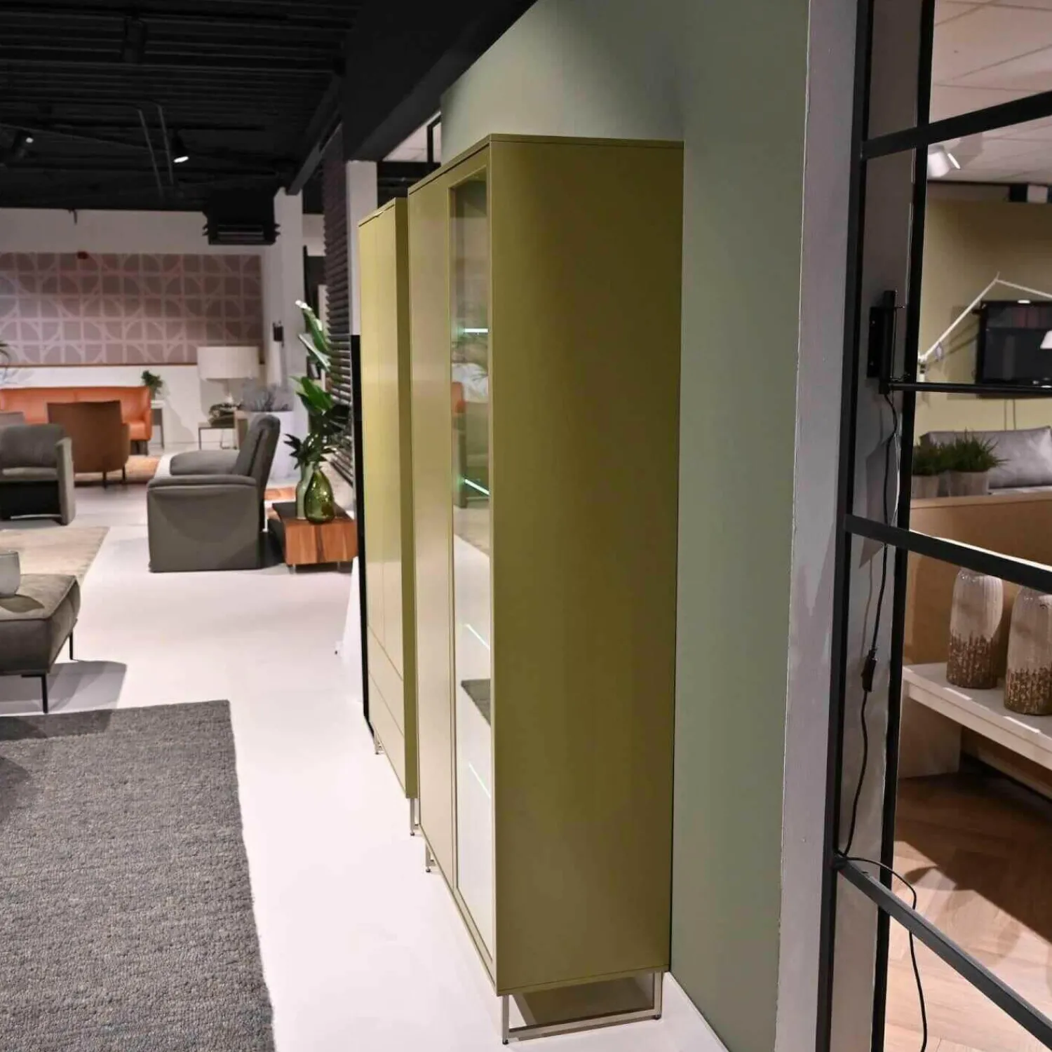 Musterring Vitrinen & Highboards|Vitrine Kara Frame Lack Tundra Matt Fuß Edelstahl Mit LED Beleuchtung