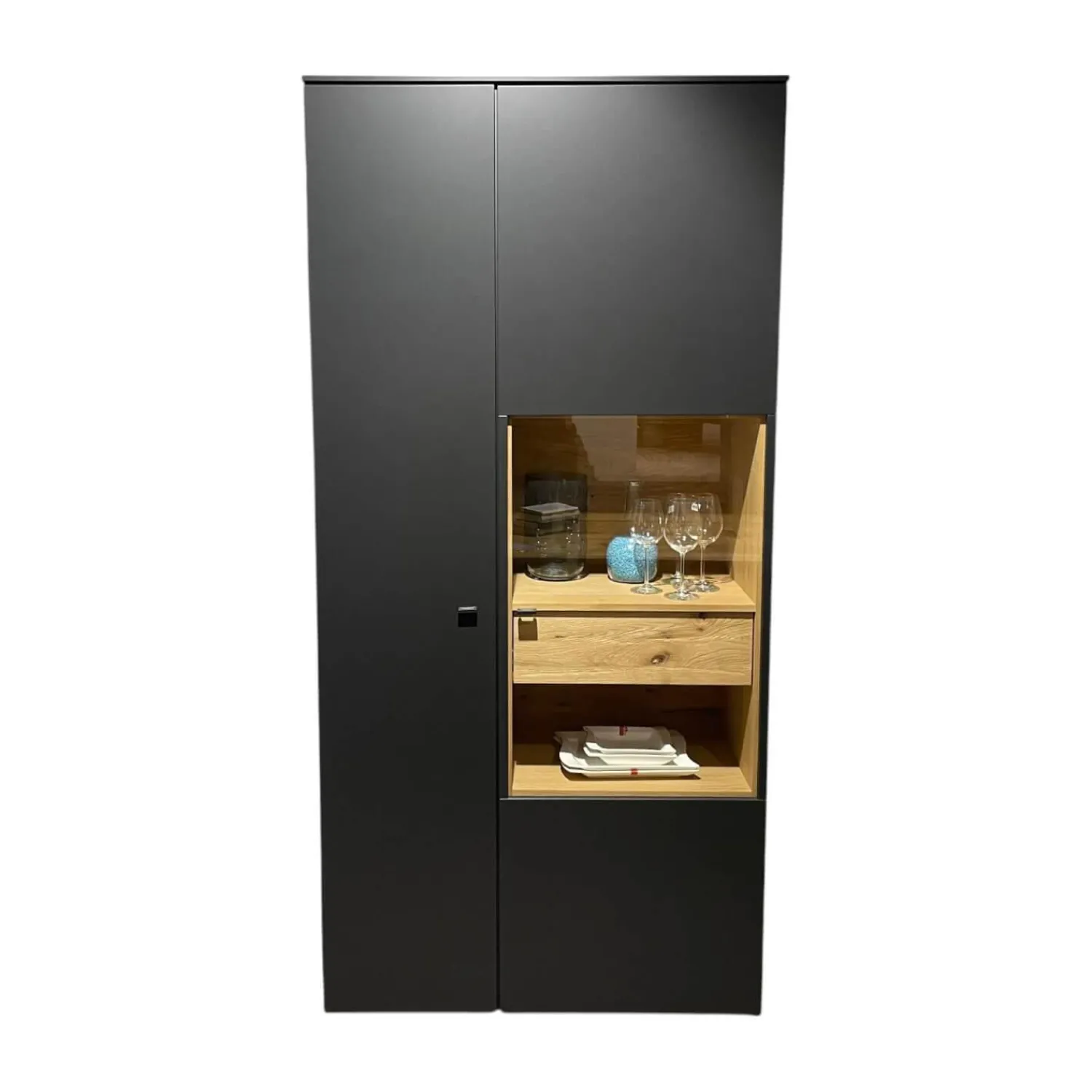 Venjakob Vitrinen & Highboards|Vitrine Lumea 7268 3893 R Lack Anthrazit Matt Absetzung Eiche Gehackt Gebürstet Mit Beleuchtung