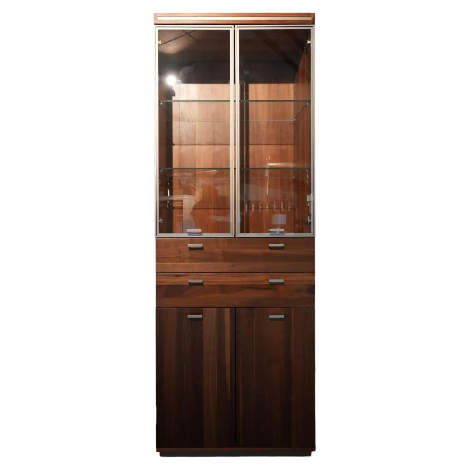 Baur Vitrinen & Highboards|Vitrine Massivholz Türen Oben Glas In Metallrahmen Griffe Silber