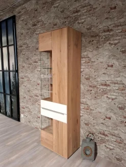 Decker Vitrinen & Highboards|Vitrine Ramos Wildeiche Massiv Natur Geölt Akzent Glas Weiß Satiniert Griff Edelstahloptik