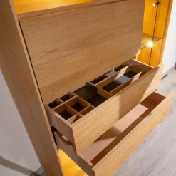 Anrei Vitrinen & Highboards|Vitrine SY 772 Puro Syle Asteiche Massiv Gebürstet Natur Geölt Farbglas Schwarzgrau Matt Mit Sockel Und Beleuchtung