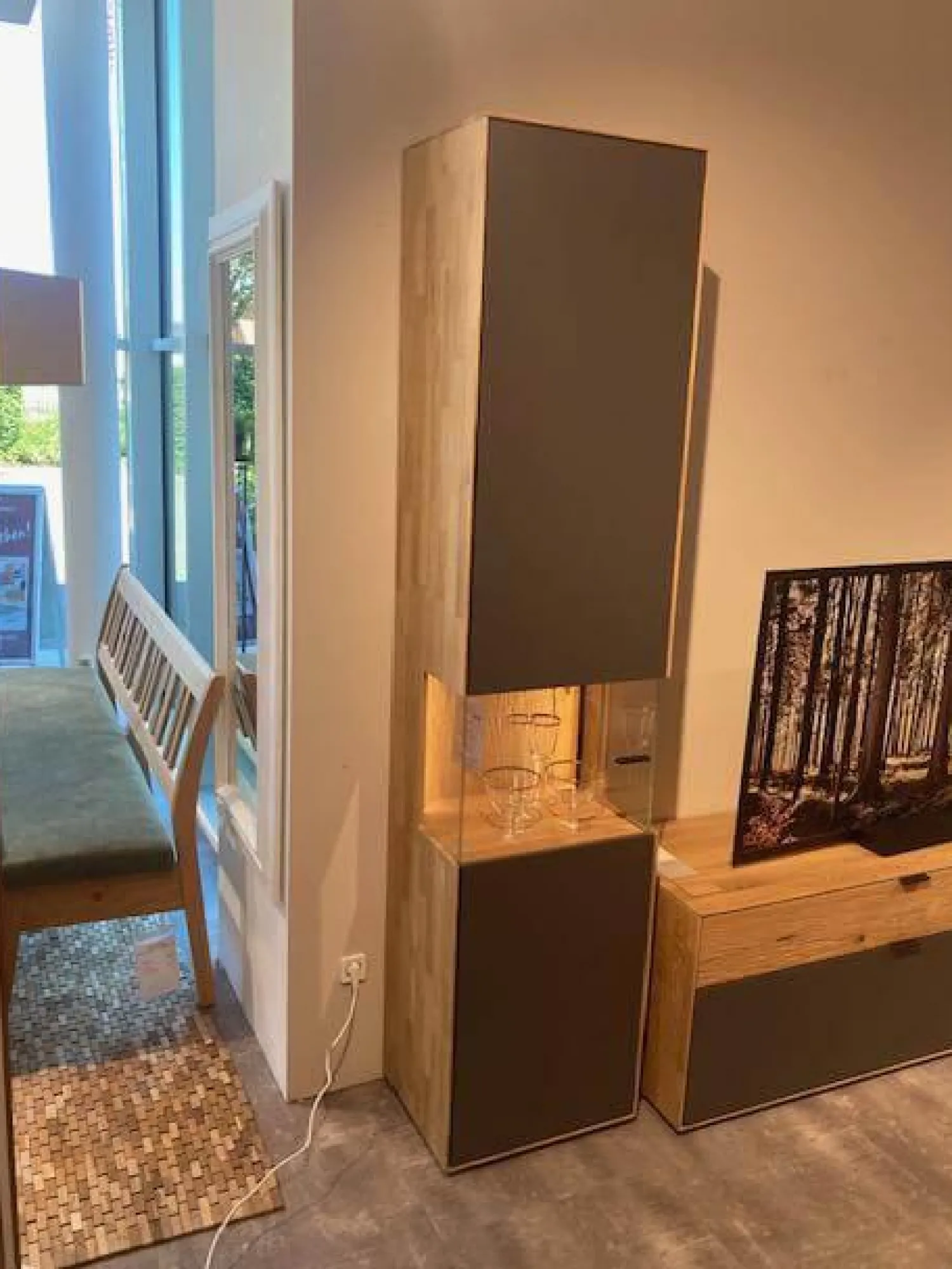 Natura Wohnwände & Tv-Lowboards|Vitrine Tucson Wildeiche Massiv Gebürstet Und Lack Graphitgrau Mit Beleuchtung