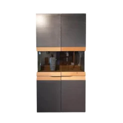 Voglauer Vitrinen & Highboards|Vitrine V Organo Lack Anthrazit Wildeiche Rustiko Mit LED Beleuchtung