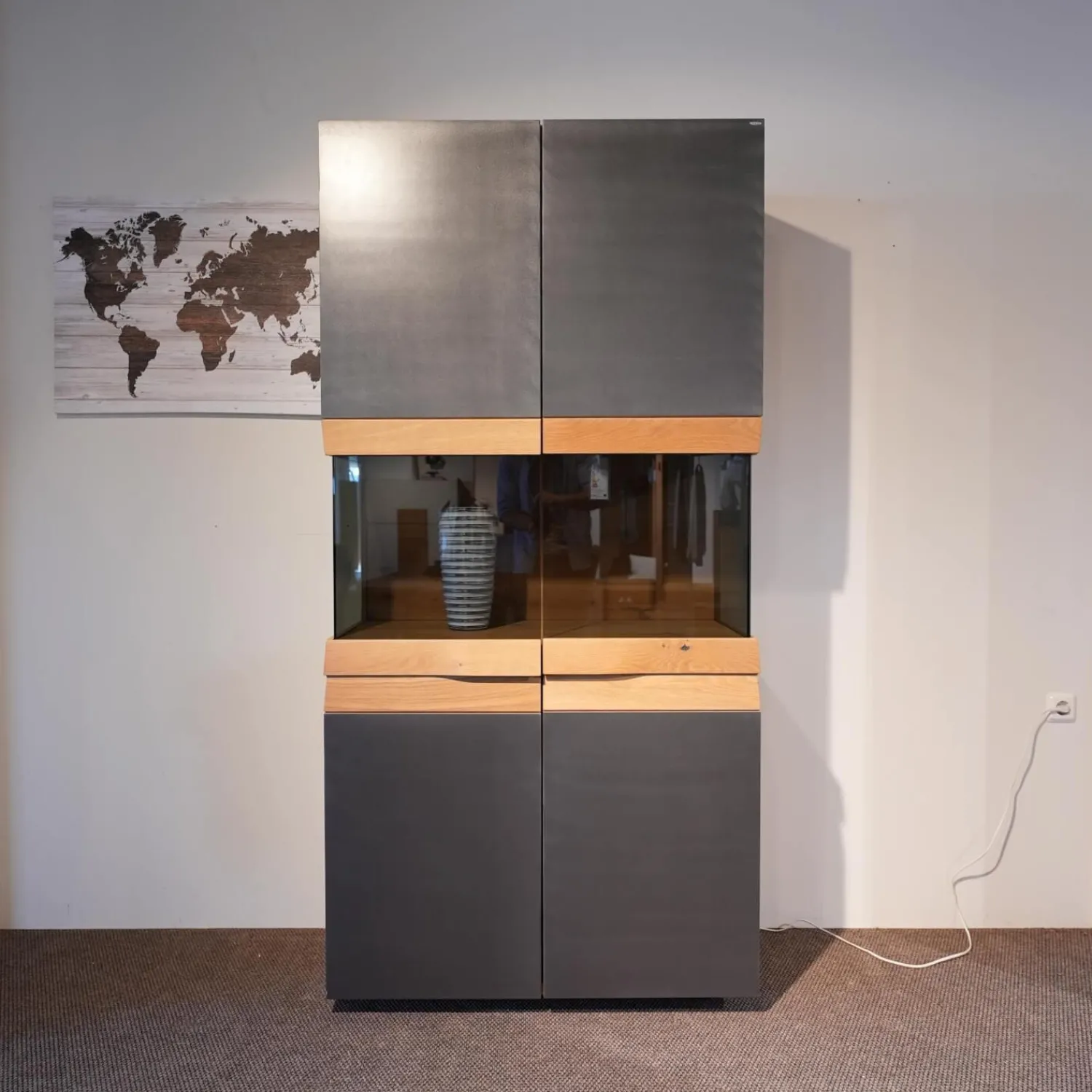 Voglauer Vitrinen & Highboards|Vitrine V Organo Lack Anthrazit Wildeiche Rustiko Mit LED Beleuchtung