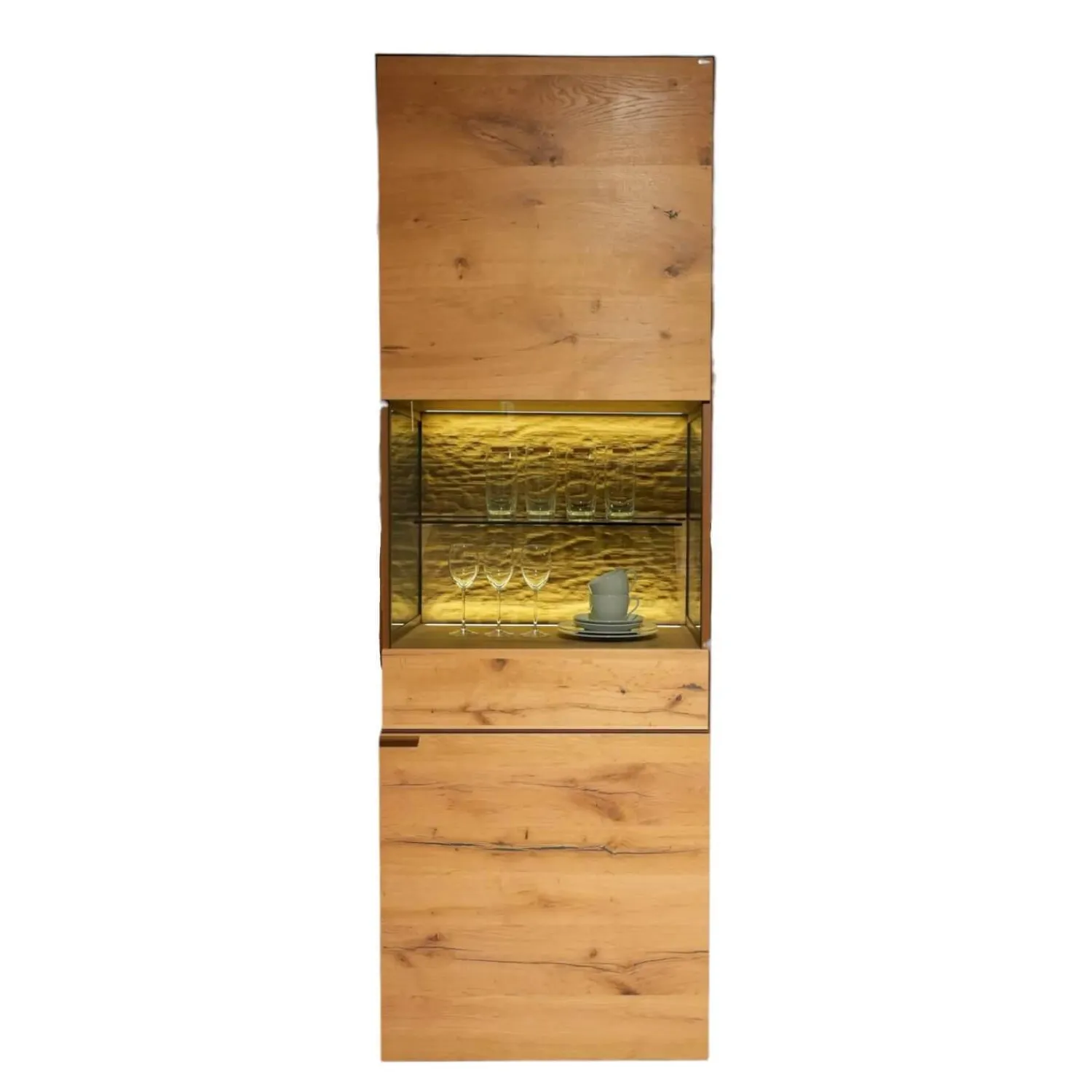 Voglauer Vitrinen & Highboards|Vitrine Vcuben Wildeiche Rustikal Metall Kupfer Bronze Inklusive Beleuchtung