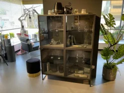 WK Wohnen Vitrinen & Highboards|Vitrine WK 420 Viva Holz Furniert Grau Mit Glastüren Gestell Dunkelgrau