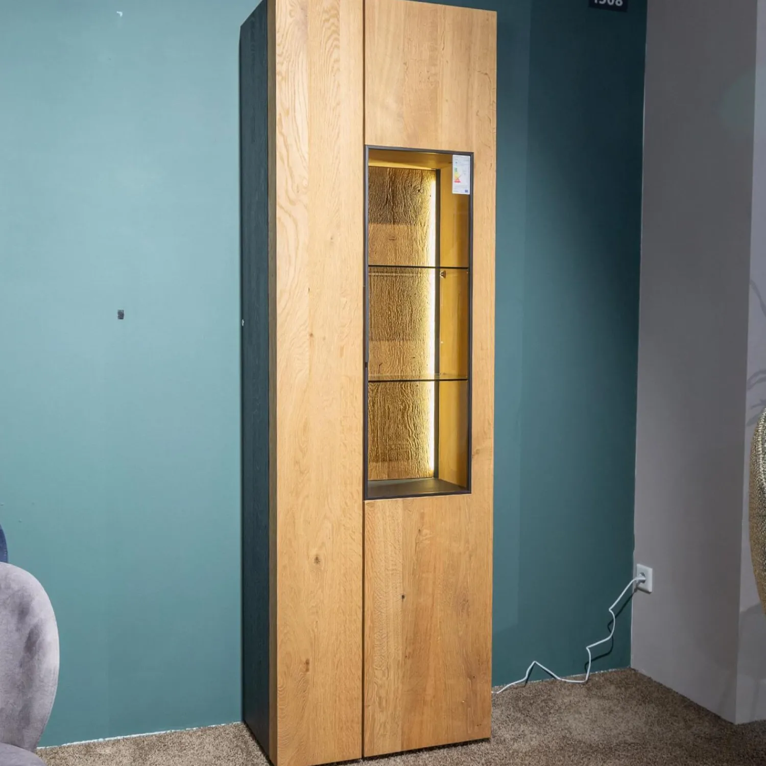 Schöner Wohnen-Kollektion Vitrinen & Highboards|Vitrine Yoris Rechts Front Kerneiche Umato Gebürstet Korpus Eiche Anthrazit Mit Beleuchtung