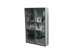 WK Wohnen Vitrinen & Highboards|Vitrinen WK 420 Viva 153 Eiche Grau Front In Rauchglas 436 Cosmos Schwarz Mit Push To Open Und Beleuchtung
