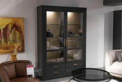 Form Exclusiv Vitrinen & Highboards|Vitrinenschrank Bordeaux Europäische Kirsche Anthrazit Reliefstruktur Rückwand Goldfarbig