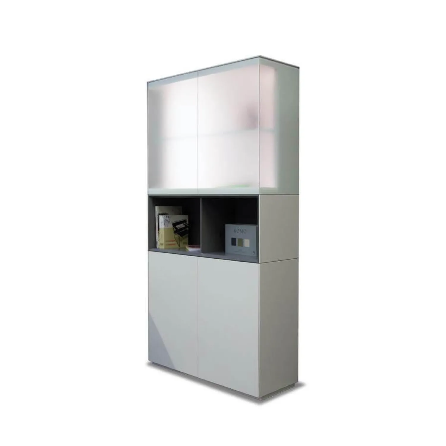 Kettnaker Vitrinen & Highboards|Vitrinenschrank Soma Lack Matt Weiß Und Vulkangrau Grau Matt Weißglas Satiniert Matt Mit Beleuchtung