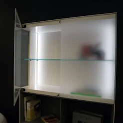 Kettnaker Vitrinen & Highboards|Vitrinenschrank Soma Lack Matt Weiß Und Vulkangrau Grau Matt Weißglas Satiniert Matt Mit Beleuchtung