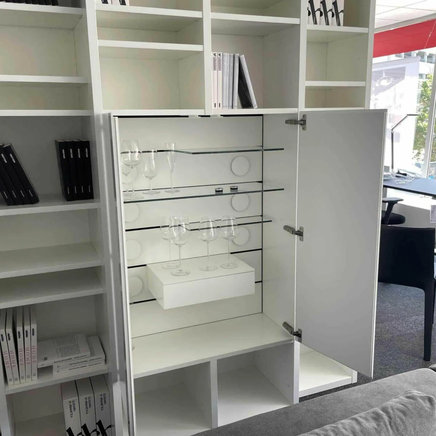 Interlübke Wohnwände & Tv-Lowboards|Wandabwicklung Modell Studimo Lack Schneeweiß M03 Beleuchtet mit Bar