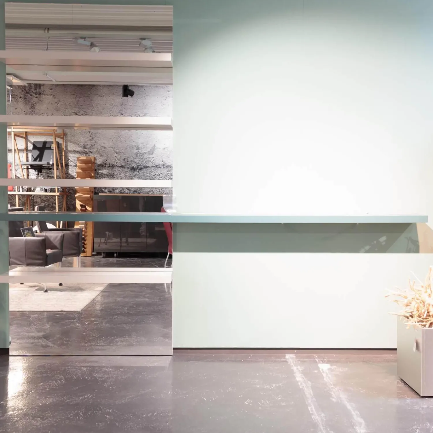 Presotto Regale|Wandborde Mit Spiegelpaneele Lack Matt Beige Seta Und Verde Blau Mit Beleuchtung