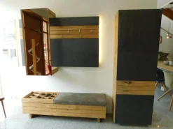 Voglauer Garderoben|Wandgarderobe V Organo Wildeiche Rustiko Akzent Schwarz Mit Vorsatzspiegel Und Beleuchtung