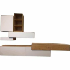 Pönnighaus Wohnwände & Tv-Lowboards|Wandhängeschrank Wildeiche Weiß Geölt mit LED-Lichtband