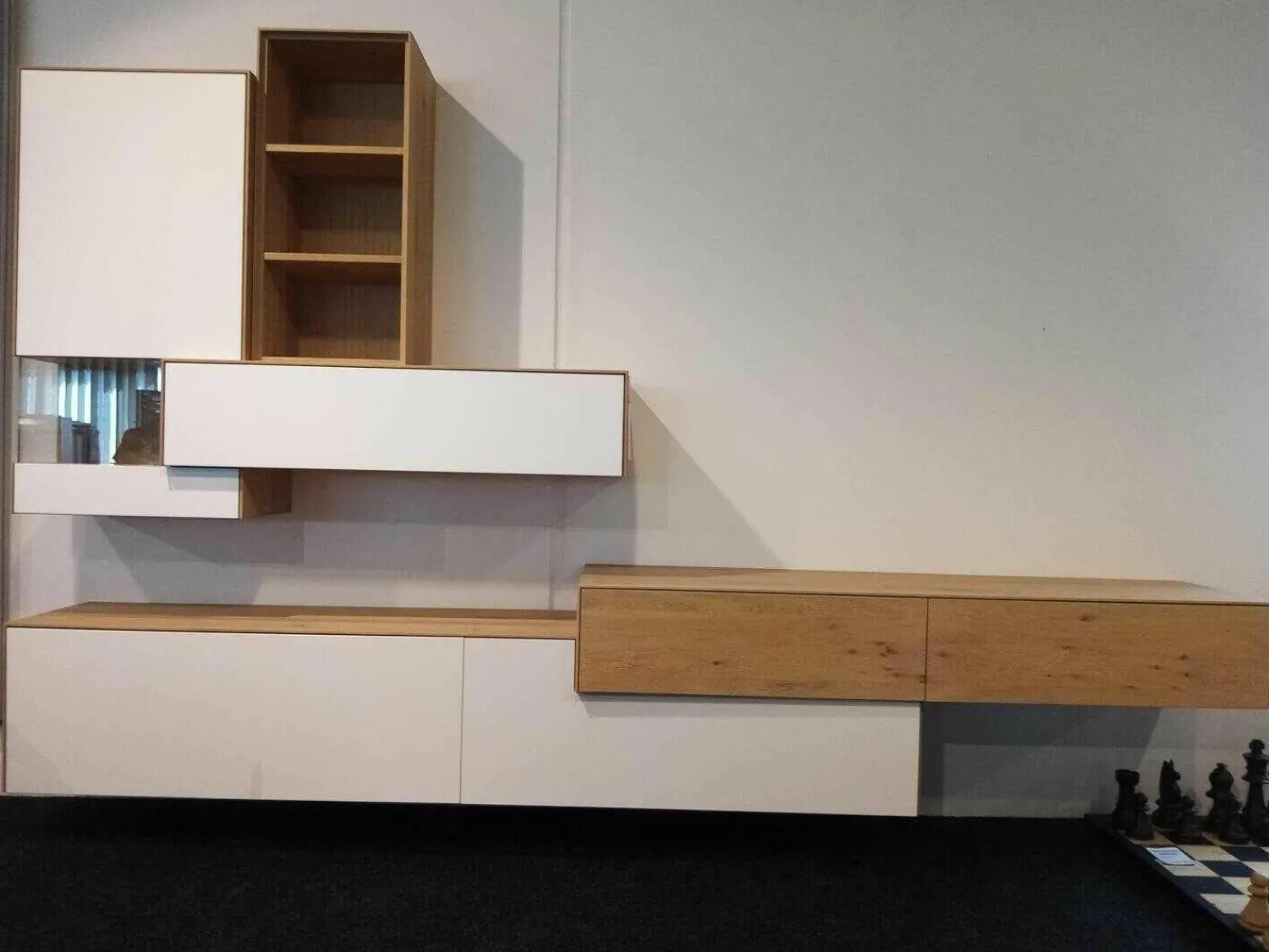 Pönnighaus Wohnwände & Tv-Lowboards|Wandhängeschrank Wildeiche Weiß Geölt mit LED-Lichtband