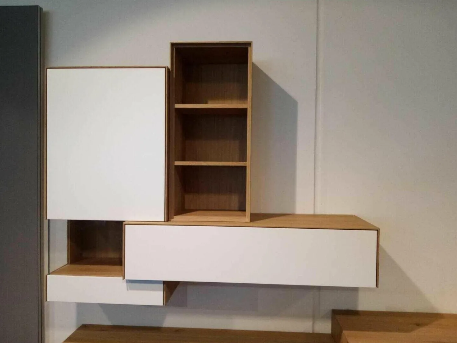 Pönnighaus Wohnwände & Tv-Lowboards|Wandhängeschrank Wildeiche Weiß Geölt mit LED-Lichtband