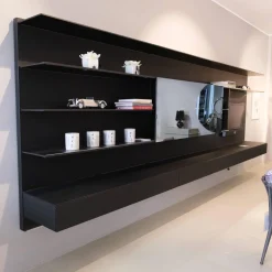 Rimadesio Wohnwände & Tv-Lowboards|Wandkomposition Abacus Living Nero Opaco 102 Mit Beleuchtung