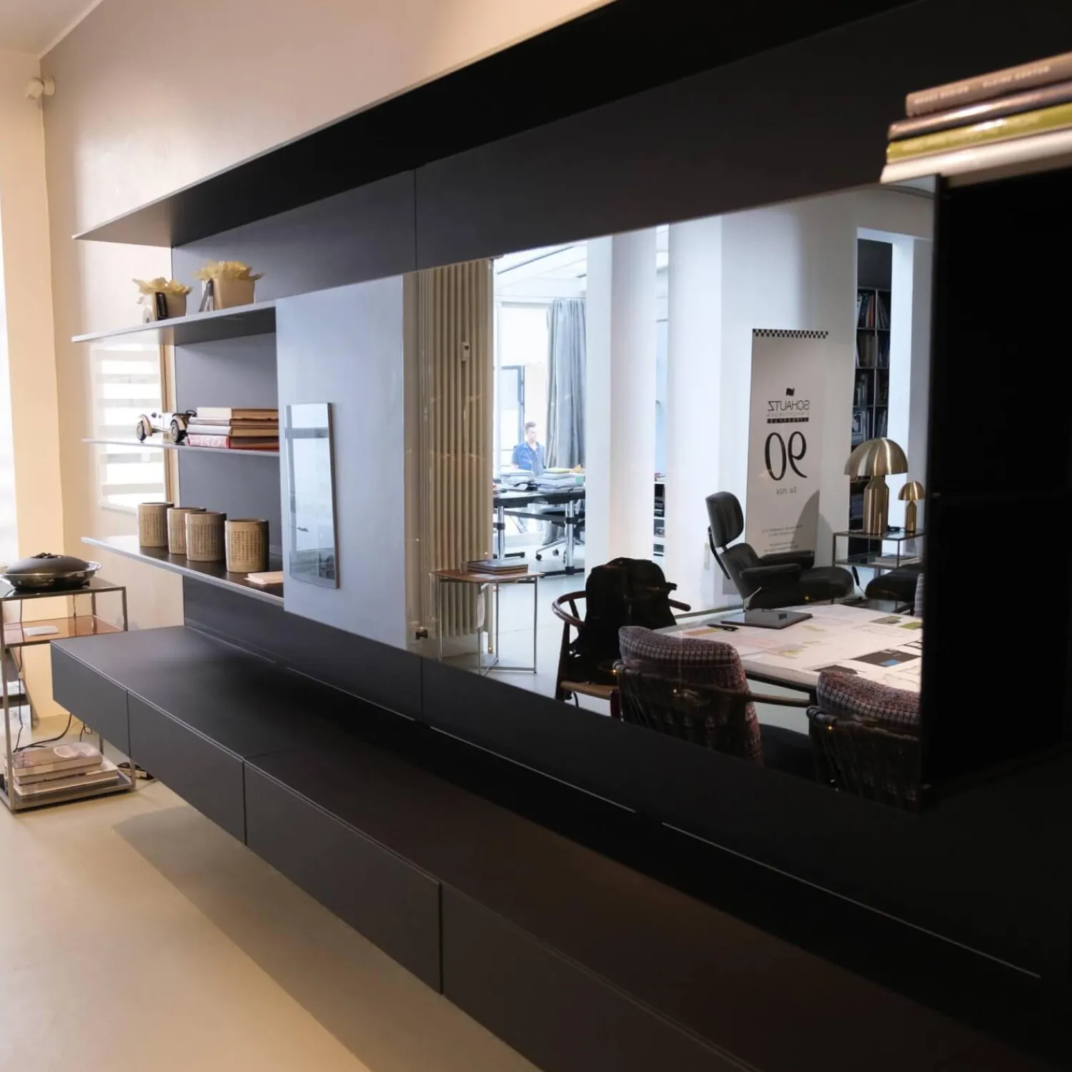 Rimadesio Wohnwände & Tv-Lowboards|Wandkomposition Abacus Living Nero Opaco 102 Mit Beleuchtung