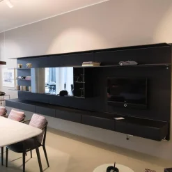 Rimadesio Wohnwände & Tv-Lowboards|Wandkomposition Abacus Living Nero Opaco 102 Mit Beleuchtung