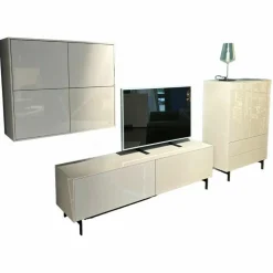 JOOP! Wohnwände & Tv-Lowboards|Wohnkombi Lack Kristallgrau Grau Hochglanz Metallkufe Schwarz Inklusive Beleuchtung