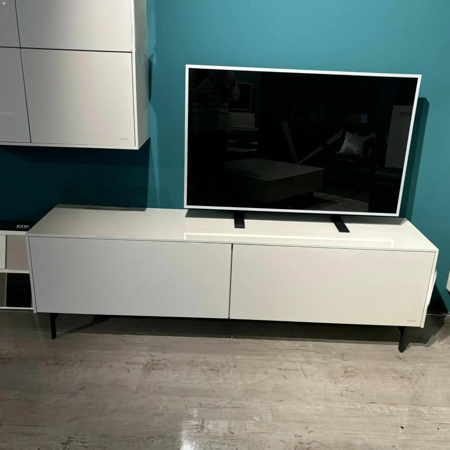 JOOP! Wohnwände & Tv-Lowboards|Wohnkombi Lack Kristallgrau Grau Hochglanz Metallkufe Schwarz Inklusive Beleuchtung