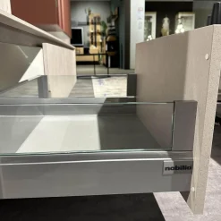 Nobilia Wohnwände & Tv-Lowboards|Wohnkombination 371 Riva Lack 842 Beton Sand Beige Und 122 Sand Rot Mit Beleuchtung