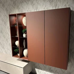 Nobilia Wohnwände & Tv-Lowboards|Wohnkombination 371 Riva Lack 842 Beton Sand Beige Und 122 Sand Rot Mit Beleuchtung