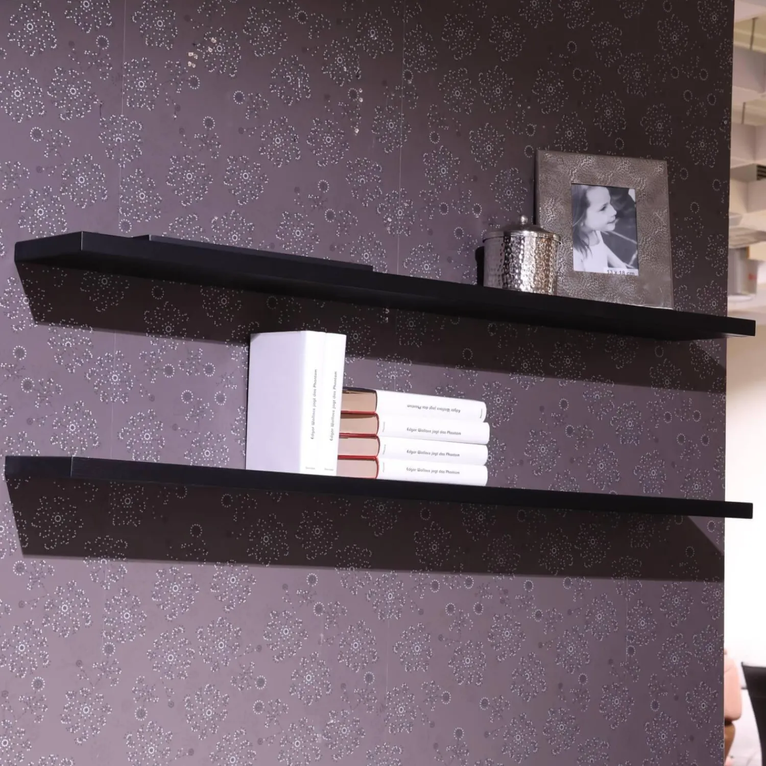 Global Wohnwände & Tv-Lowboards|Wohnkombination 4450 Vorschlag 8185 Lack Platingrau Griffe Titangrau Regalböden Eiche Schwarz Echtholzfurniert