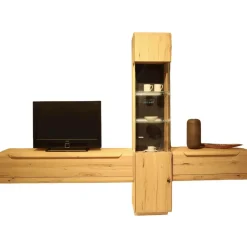 Decker Wohnwände & Tv-Lowboards|Wohnkombination Cavani Astbuche Bianco Boden Und Rückwand Glas Anthrazit Mit Beleuchtung