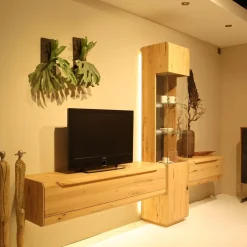 Decker Wohnwände & Tv-Lowboards|Wohnkombination Cavani Astbuche Bianco Boden Und Rückwand Glas Anthrazit Mit Beleuchtung