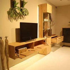 Decker Wohnwände & Tv-Lowboards|Wohnkombination Cavani Astbuche Bianco Boden Und Rückwand Glas Anthrazit Mit Beleuchtung