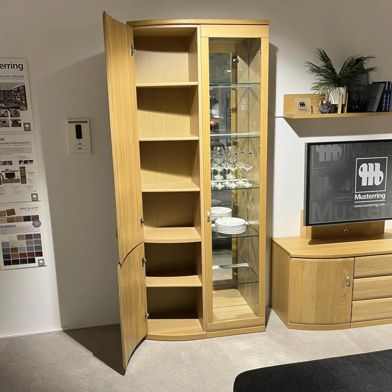 Rietberger Möbelwerke Wohnwände & Tv-Lowboards|Wohnkombination Kiana VS 66540 Eiche Massiv Sand 2206 Mit Beleuchtung