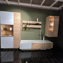 Voglauer Wohnwände & Tv-Lowboards|Wohnkombination Vmontanara Wildeiche Geölt Akzent Glas Optiwhite Weiß Mit Beleuchtung