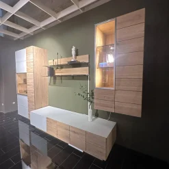 Voglauer Wohnwände & Tv-Lowboards|Wohnkombination Vmontanara Wildeiche Geölt Akzent Glas Optiwhite Weiß Mit Beleuchtung